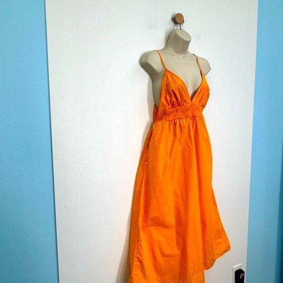 A New Day - Bright Orange Spaghetti Strap Open Back Midi Dress Size Medium - Picture 4 of 10